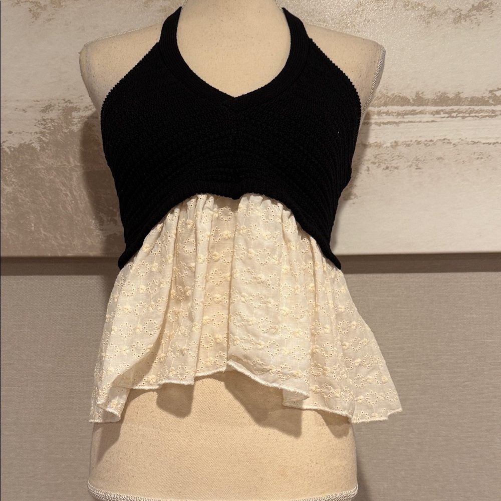 Black and Cream Women's Halter Top